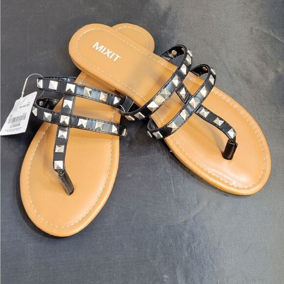 BRAND NEW MIXIT 3-STRAPS THONG WOMEN"S STUDDED DETAILING ROUND TOE  SAND… - Picture 4 of 15